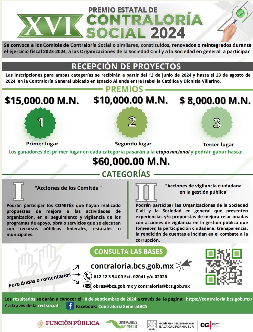 23 DE AGOSTO, ÚLTIMO DÍA PARA PARTICIPAR EN EL XVI PREMIO DE CONTRALORÍA SOCIAL 2024