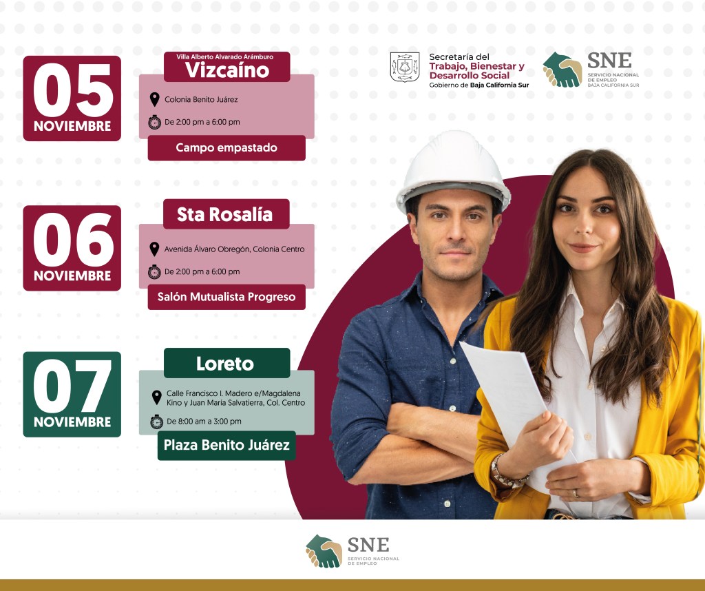 SECRETARÍA DEL TRABAJO LLEVARÁ JORNADAS DE EMPLEO EN MULEGÉ, SANTA ROSALÍA Y LORETO