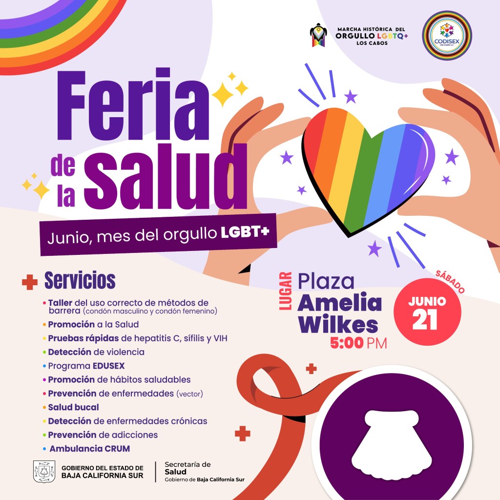 Realizará salud estatal feria de servicios preventivos durante el PRIDE LGBTQ+ de Los&nbsp;Cabos