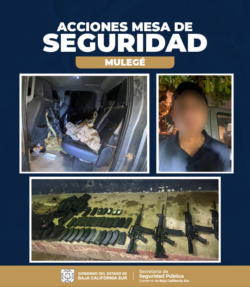 Aseguran armas, cargadores y equipo táctico durante acción operativa en&nbsp;Mulegé