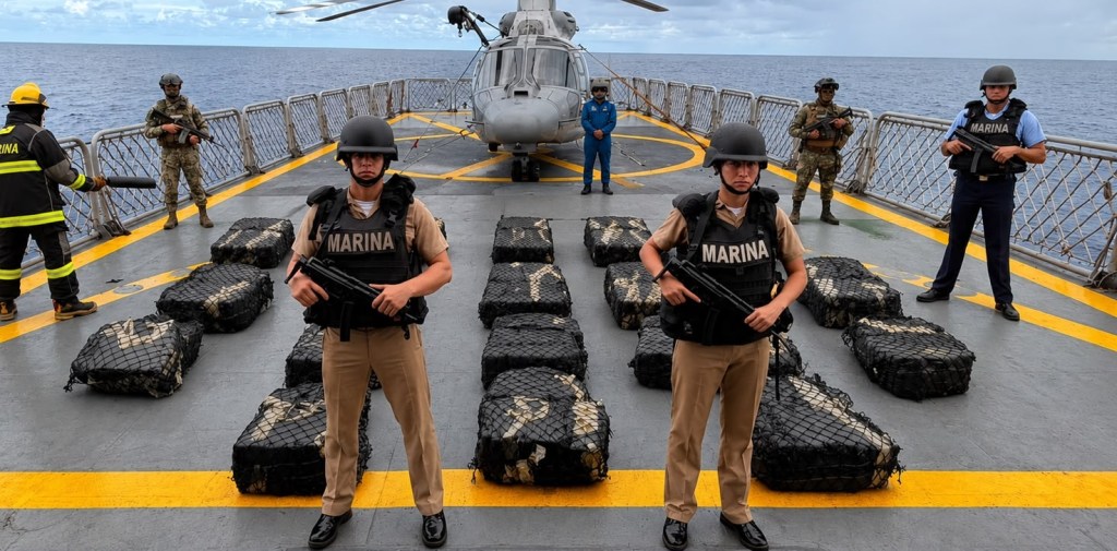 MARINA ASEGURA MÁS DE 800 KILOS DE PRESUNTA COCAÍNA EN LA MAR, EN GUERRERO