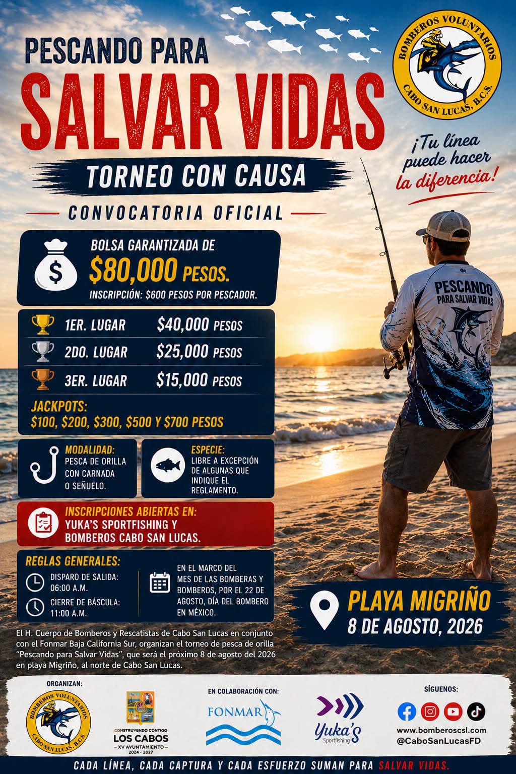 Bomberos de Cabo San Lucas anuncian primera edición del torneo de orilla “Pescando para Salvar&nbsp;Vidas”
