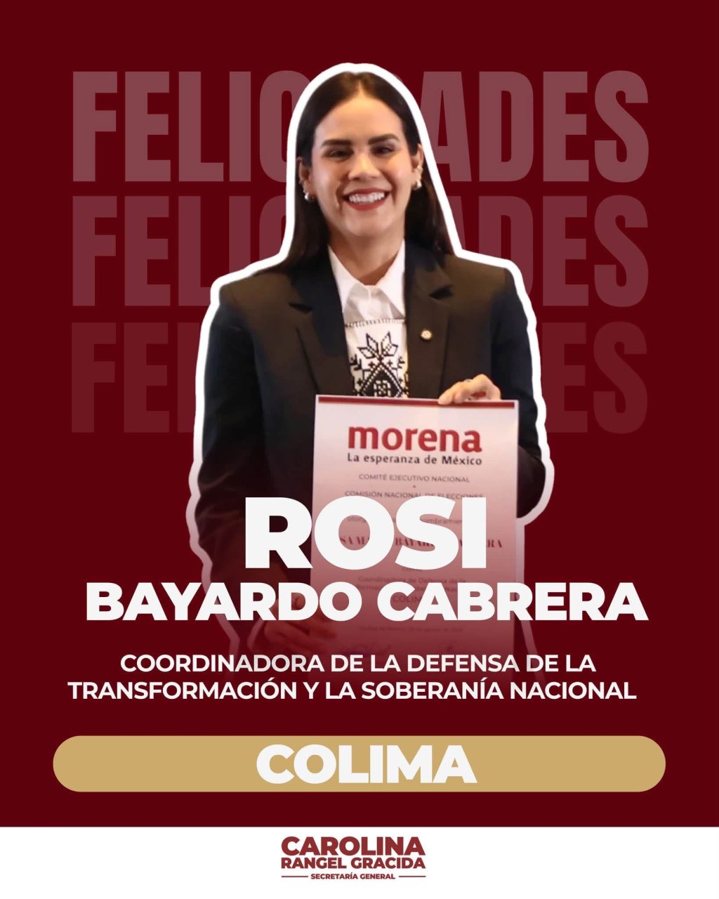 Rosa María Bayardo Cabrera, Coordinadora Estatal de la Defensa de la Transformación y la Soberanía Nacional en Colima