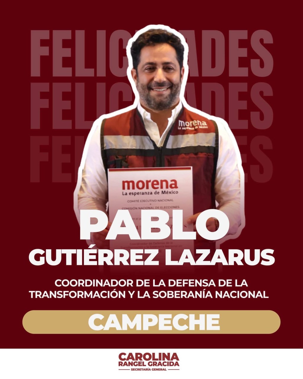 Pablo Gutiérrez Lazarus, Coordinador Estatal de la Defensa de la Transformación y la Soberanía Nacional en Campeche