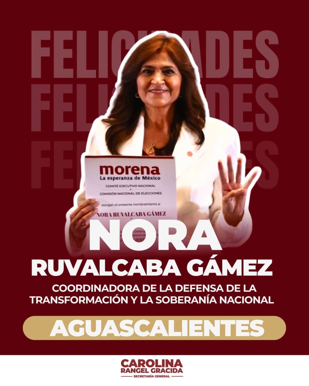 Nora Ruvalcaba Gámez, Coordinadora Estatal de la Defensa de la Transformación y la Soberanía Nacional en Aguascalientes