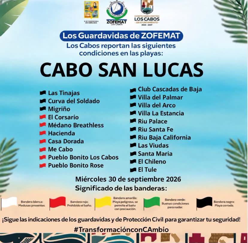 Por efectos del huracán Rachel en el Pacífico, activa ZOFEMAT Los Cabos cierre preventivo de&nbsp;playas
